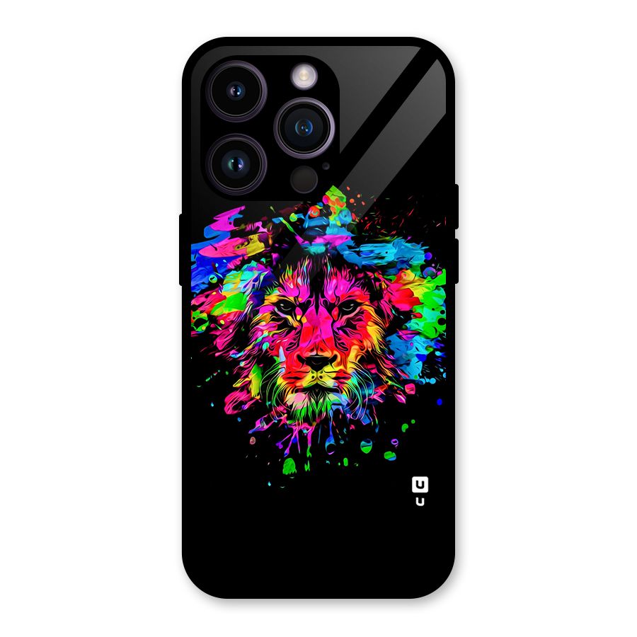 Artistic Lion Art Splash Glass Back Case for iPhone 14 Pro