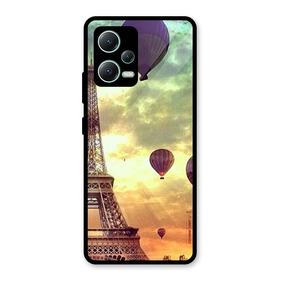 Artsy Hot Balloon And Tower Glass Back Case for Redmi Note 12 5G