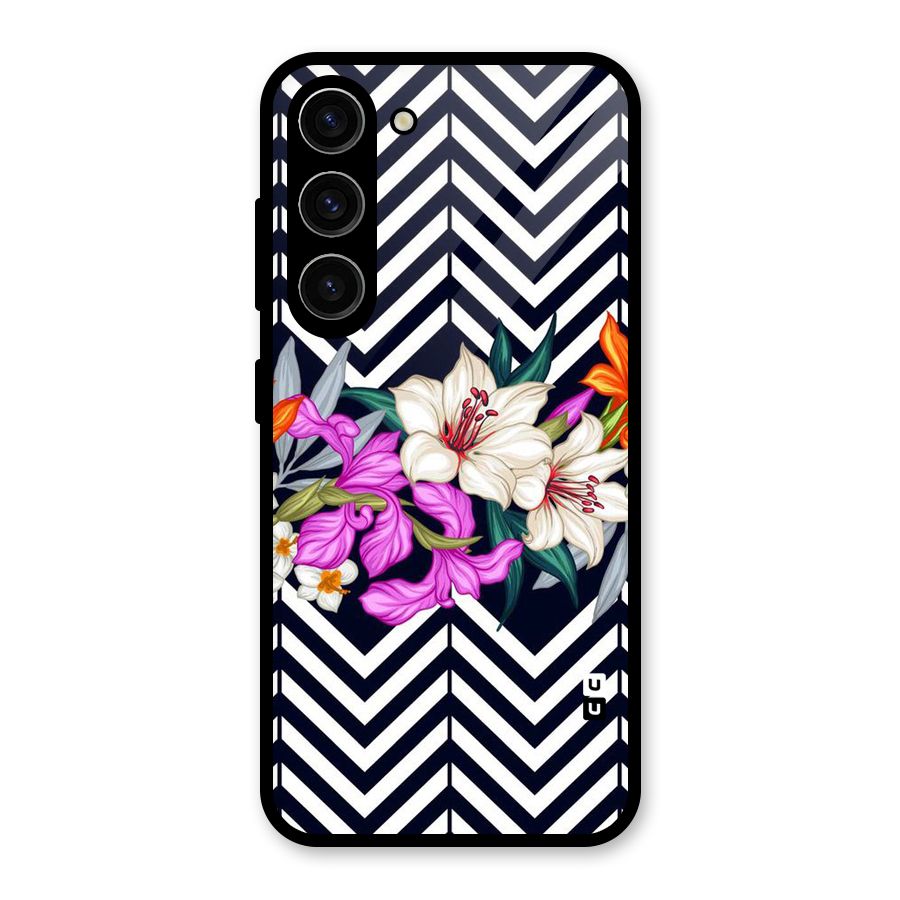 Artsy ZigZag Floral Glass Back Case for Galaxy S23
