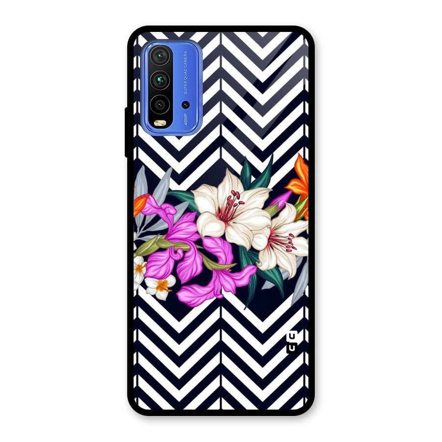 Artsy ZigZag Floral Glass Back Case for Redmi 9 Power