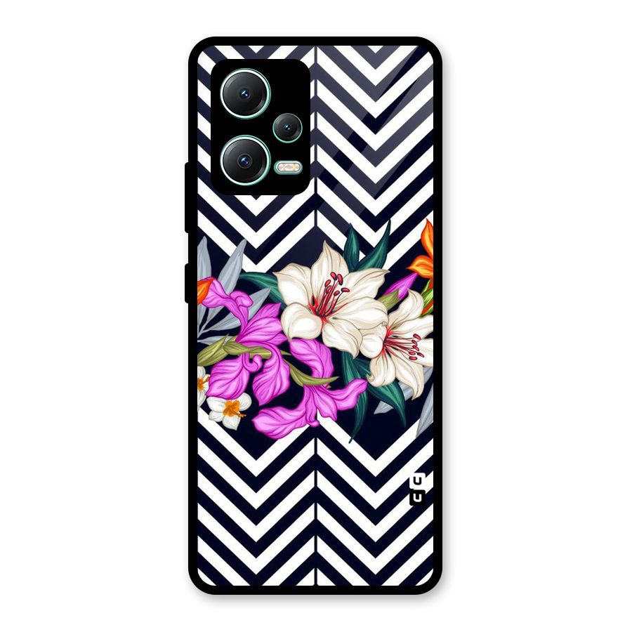 Artsy ZigZag Floral Glass Back Case for Redmi Note 12 5G