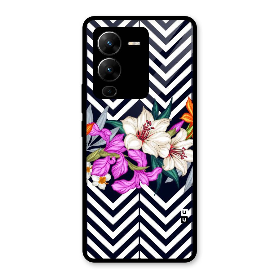 Artsy ZigZag Floral Glass Back Case for Vivo V25 Pro