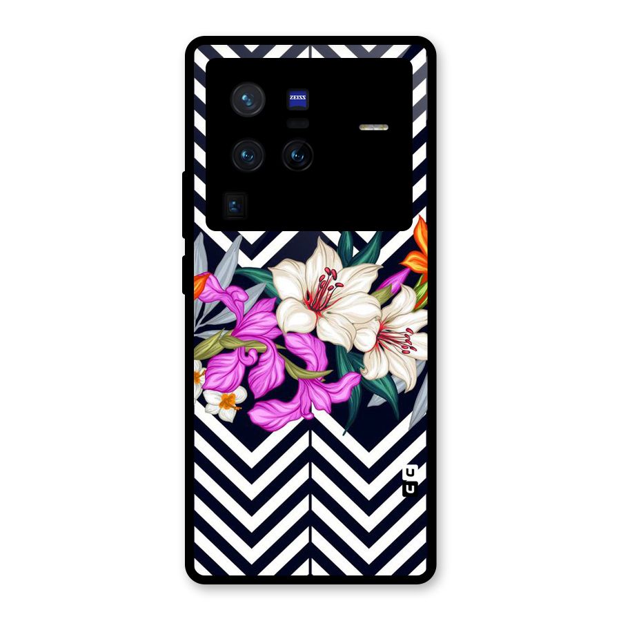 Artsy ZigZag Floral Glass Back Case for Vivo X80 Pro