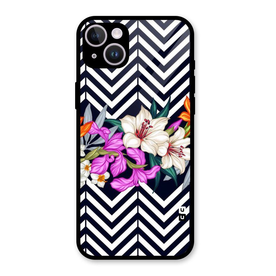 Artsy ZigZag Floral Glass Back Case for iPhone 14 Plus