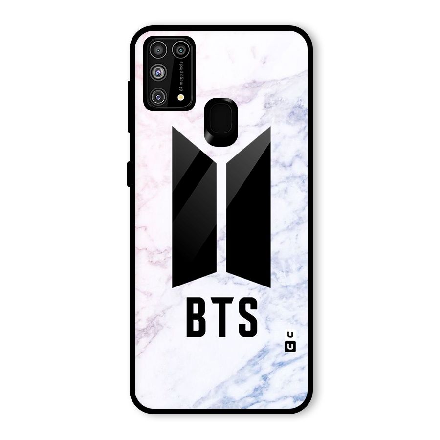 BTS Logo Marble Print Glass Back Case for Galaxy F41
