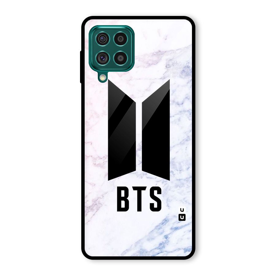 BTS Logo Marble Print Glass Back Case for Galaxy F62