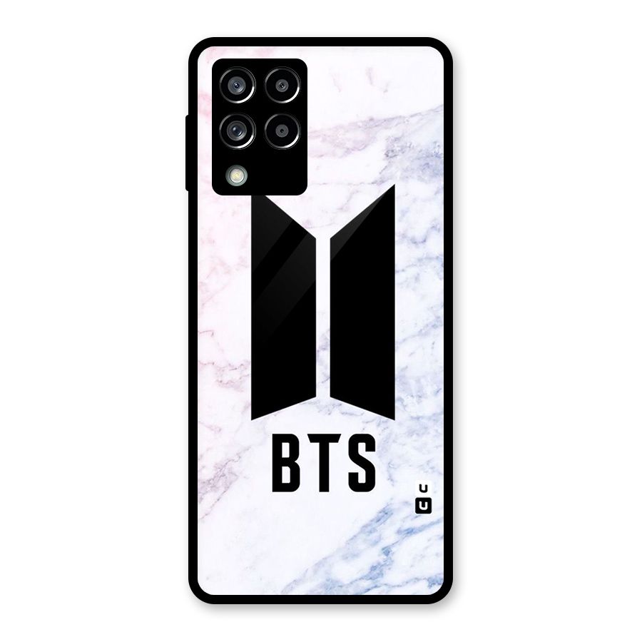 BTS Logo Marble Print Glass Back Case for Galaxy M53 5G