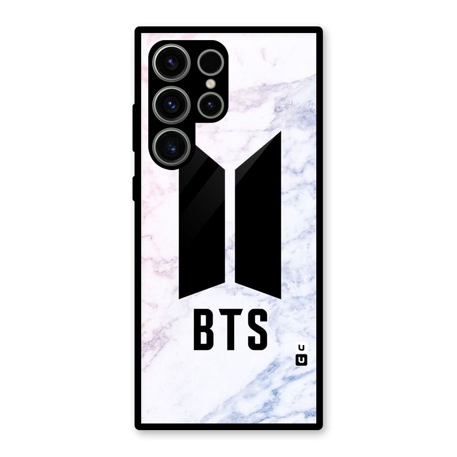 BTS Logo Marble Print Glass Back Case for Galaxy S23 Ultra