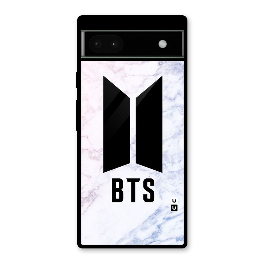 BTS Logo Marble Print Glass Back Case for Google Pixel 6a