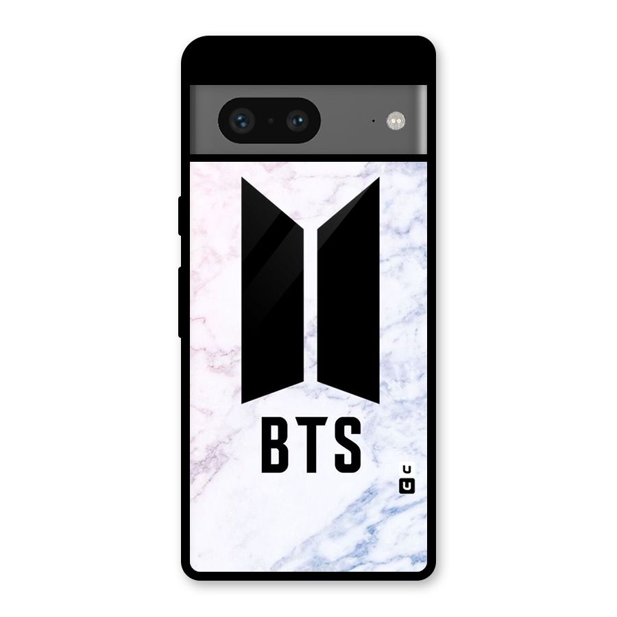BTS Logo Marble Print Glass Back Case for Google Pixel 7