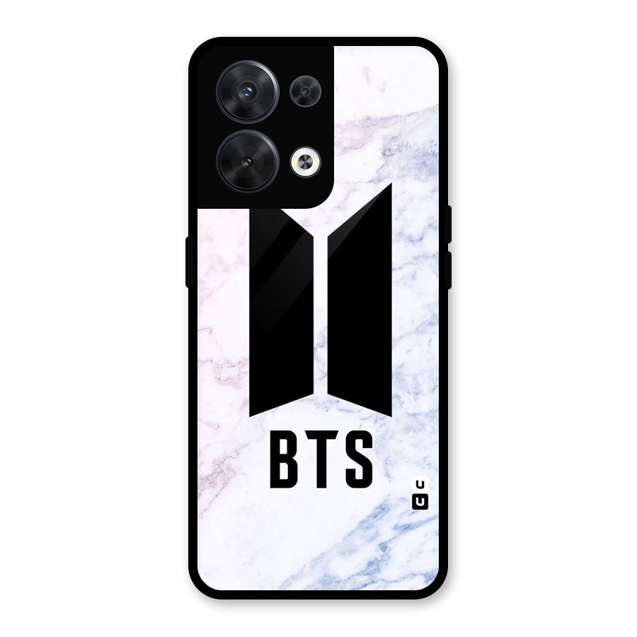 BTS Logo Marble Print Glass Back Case for Oppo Reno8 5G