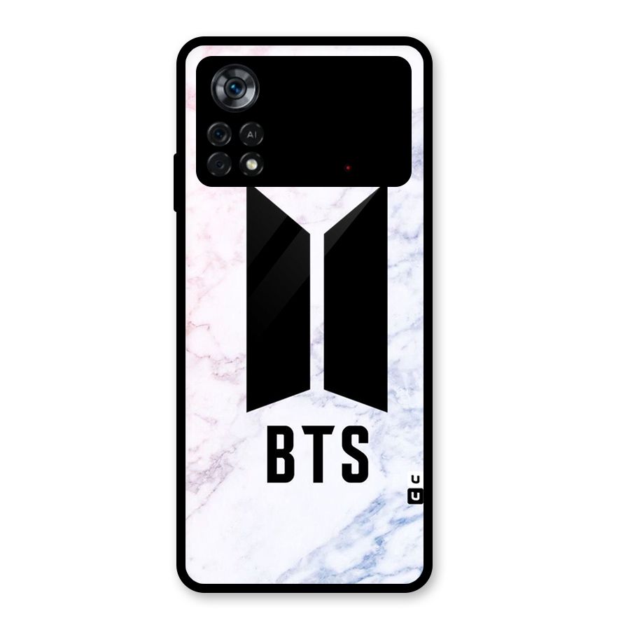 BTS Logo Marble Print Glass Back Case for Poco X4 Pro 5G
