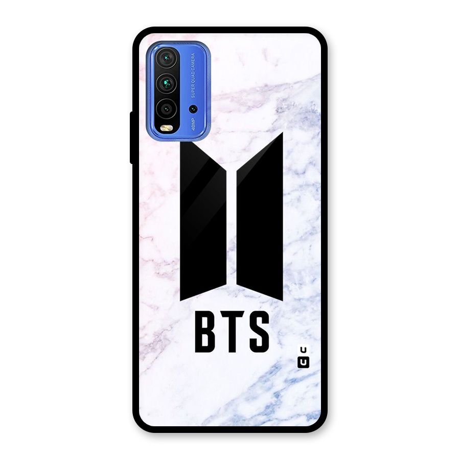 BTS Logo Marble Print Glass Back Case for Redmi 9 Power