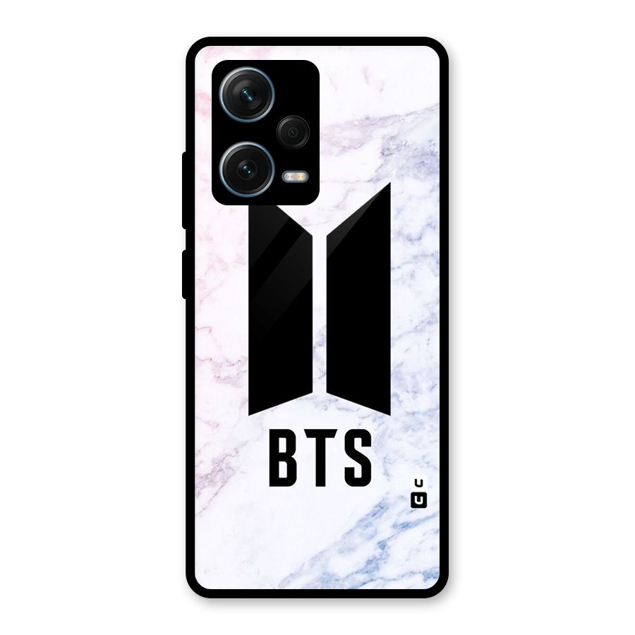 BTS Logo Marble Print Glass Back Case for Redmi Note 12 Pro Plus 5G