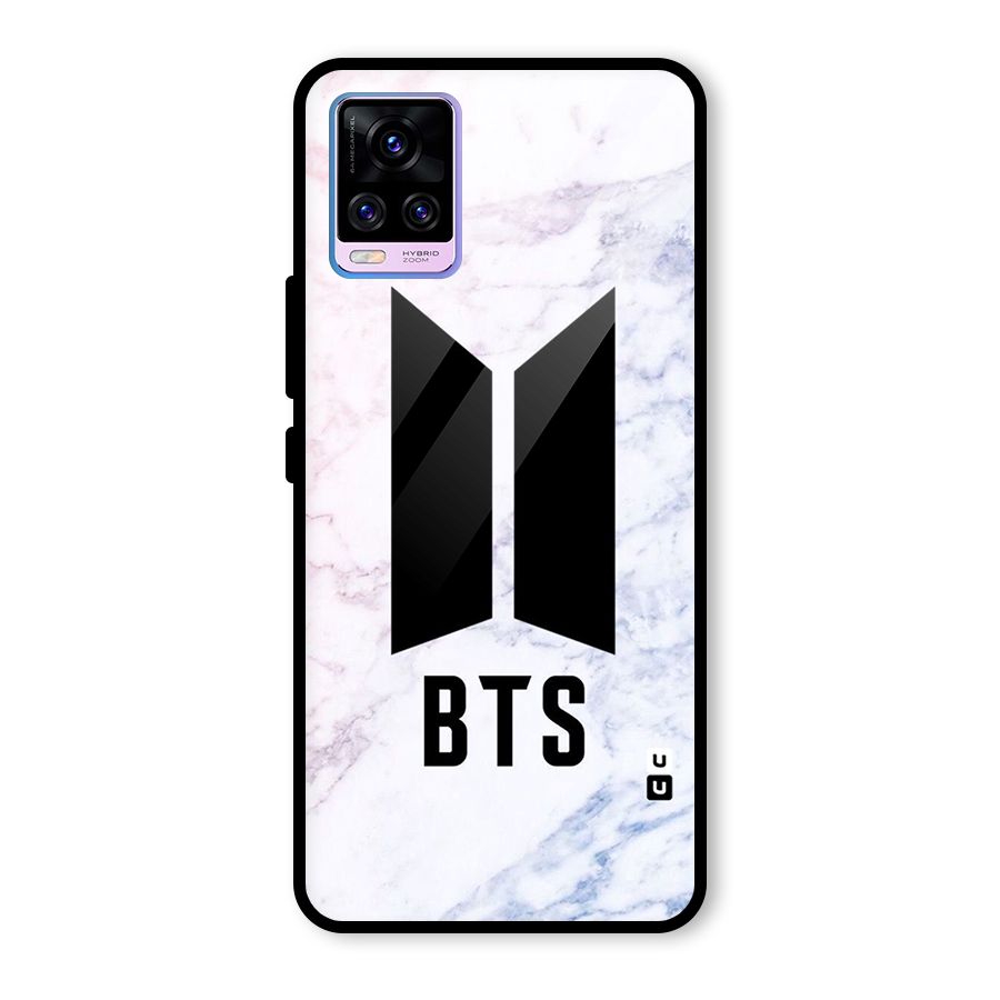BTS Logo Marble Print Glass Back Case for Vivo V20 Pro