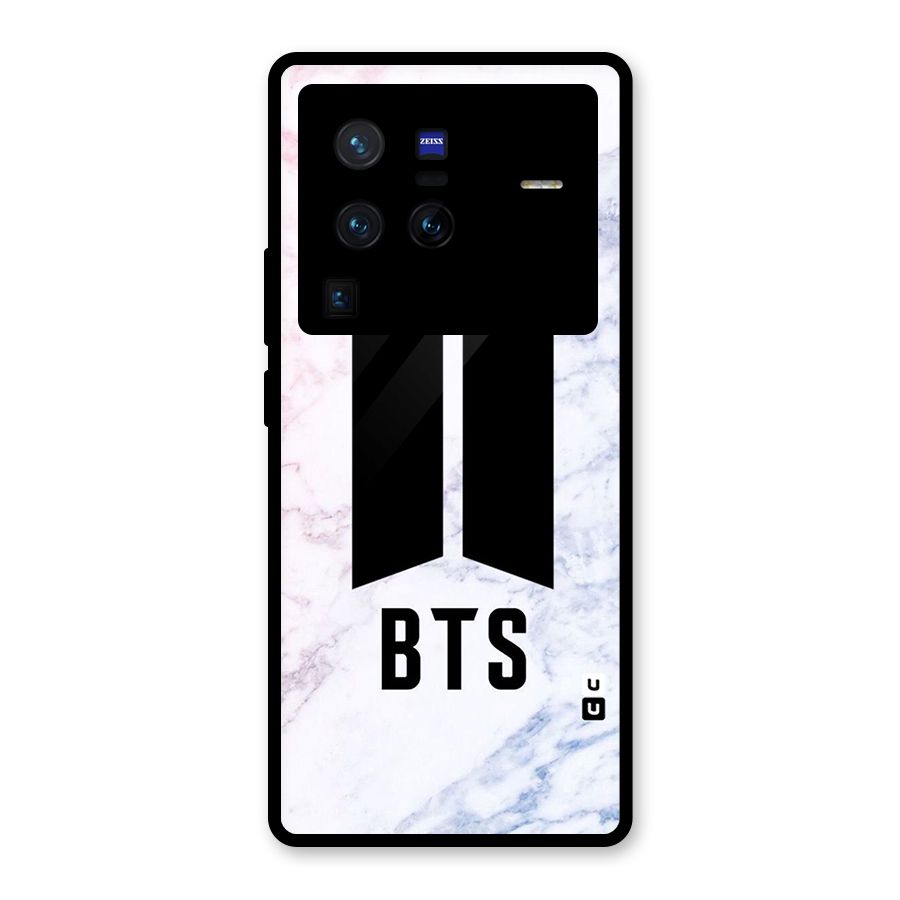 BTS Logo Marble Print Glass Back Case for Vivo X80 Pro