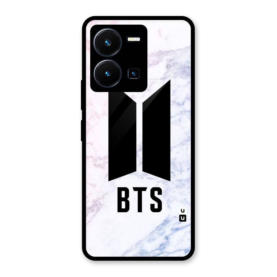 BTS Logo Marble Print Glass Back Case for Vivo Y35