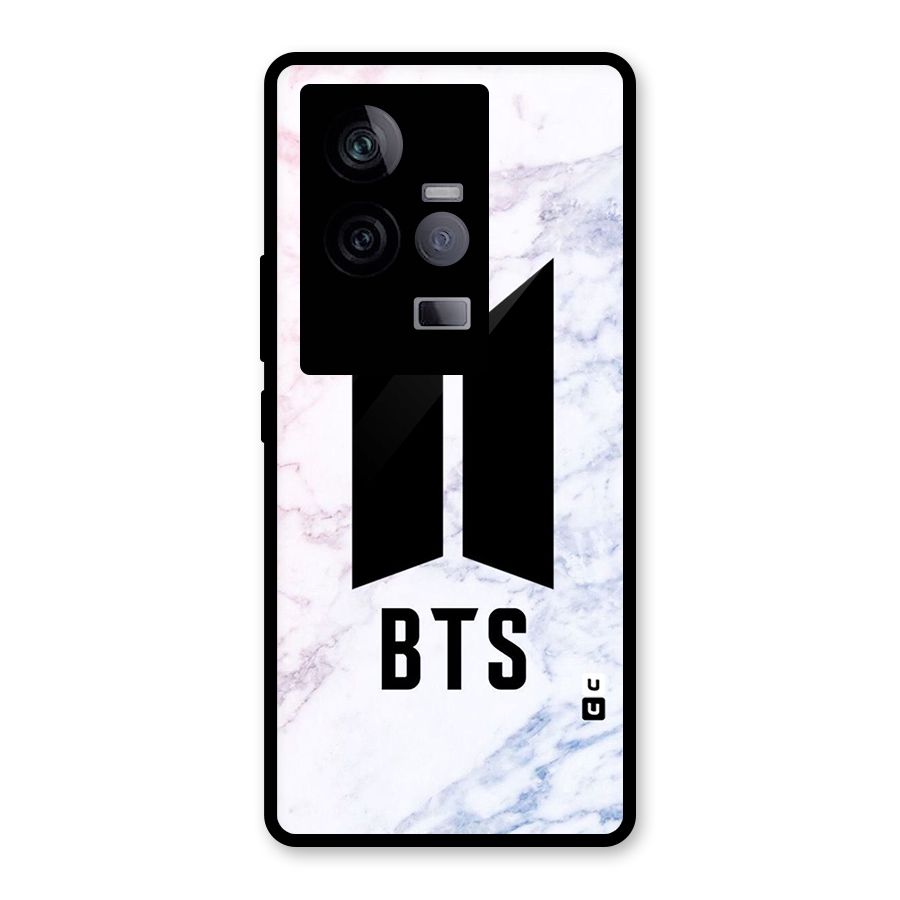 BTS Logo Marble Print Glass Back Case for Vivo iQOO 11 5G