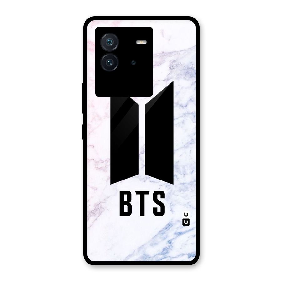 BTS Logo Marble Print Glass Back Case for Vivo iQOO Neo 6 5G