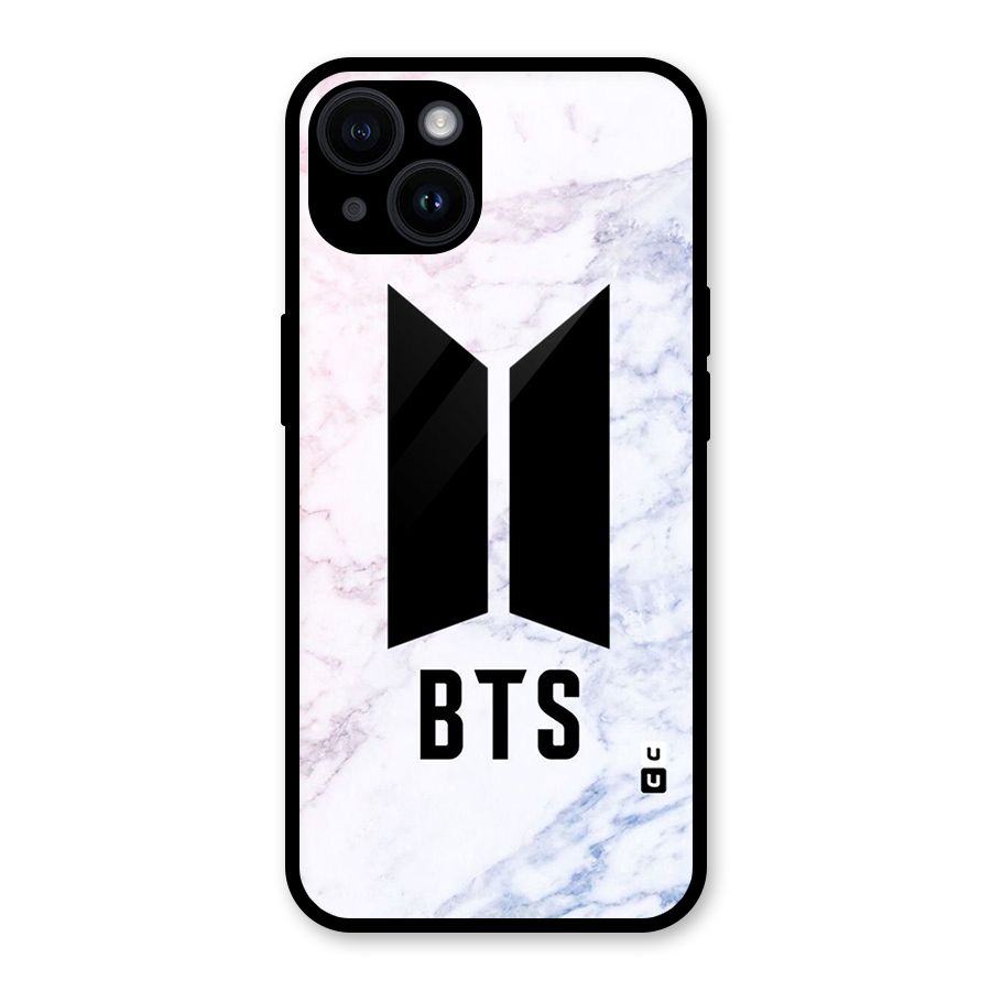 BTS Logo Marble Print Glass Back Case for iPhone 14