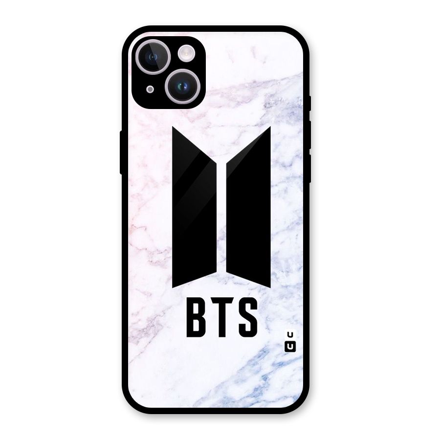 BTS Logo Marble Print Glass Back Case for iPhone 14 Plus