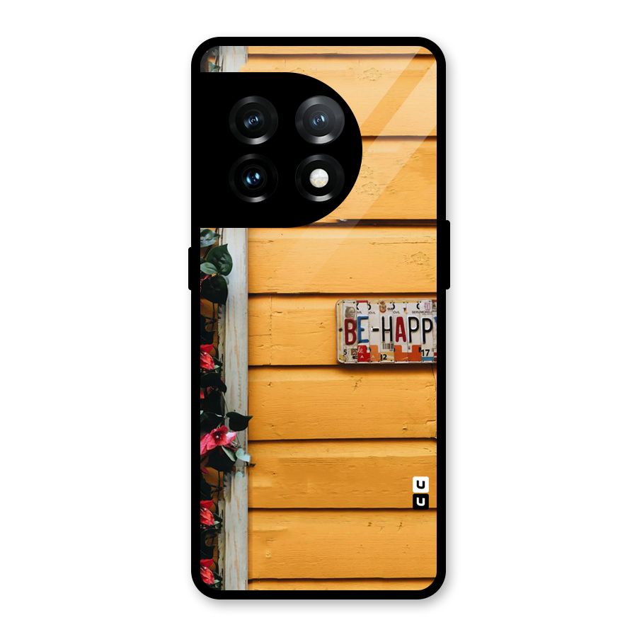 Be Happy Yellow Wall Glass Back Case for OnePlus 11