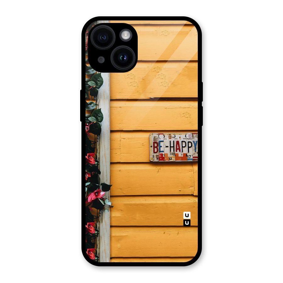 Be Happy Yellow Wall Glass Back Case for iPhone 14