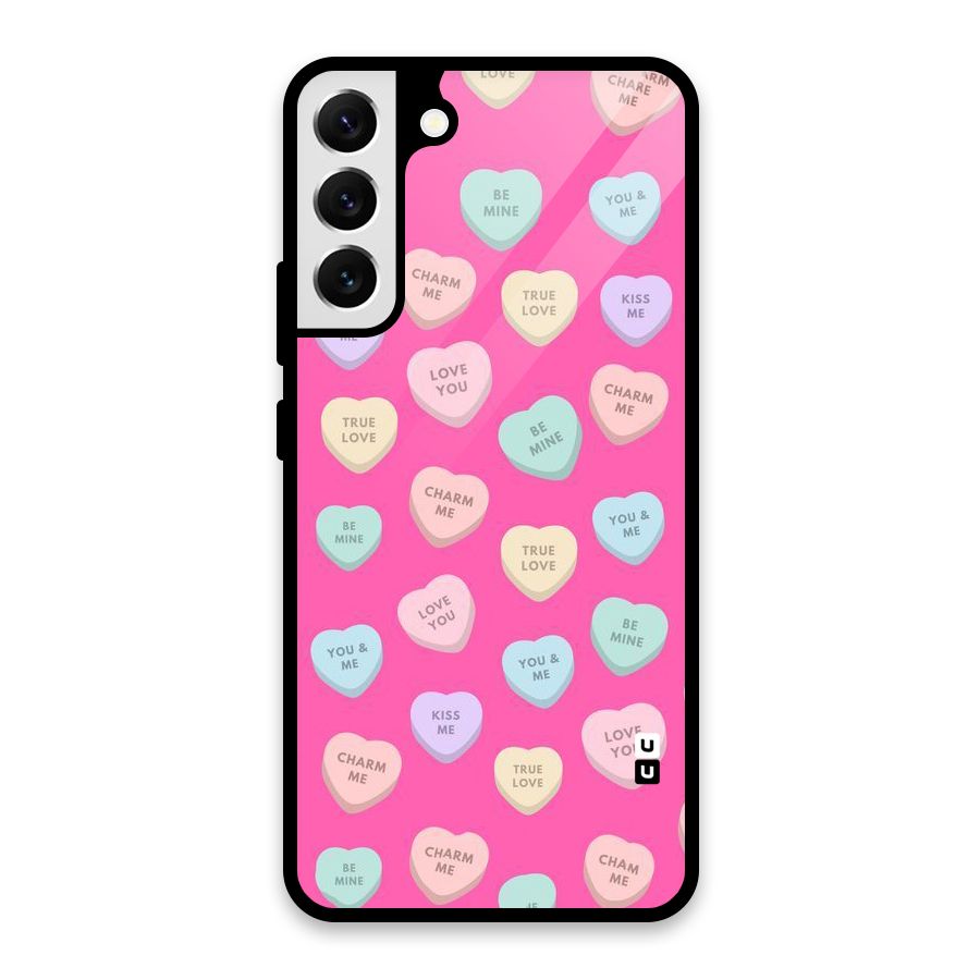Be Mine Hearts Pattern Glass Back Case for Galaxy S22 Plus 5G