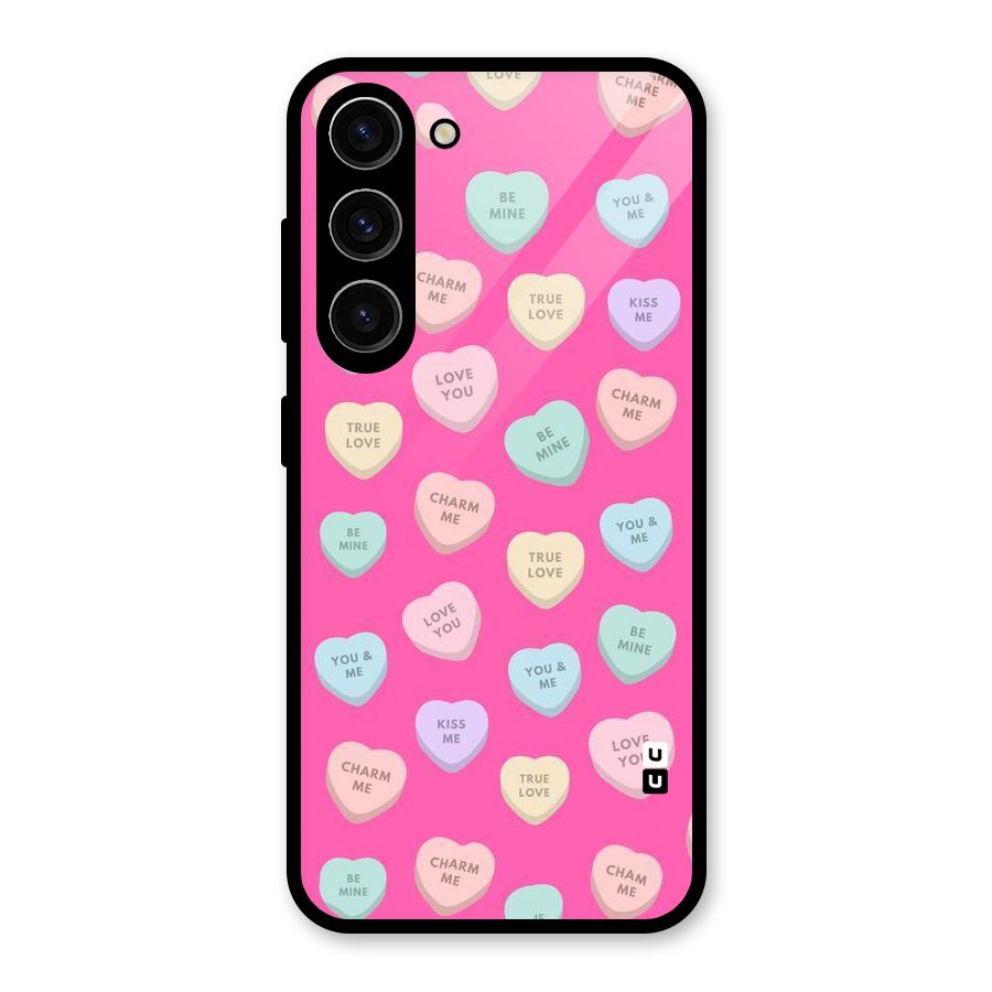 Be Mine Hearts Pattern Glass Back Case for Galaxy S23