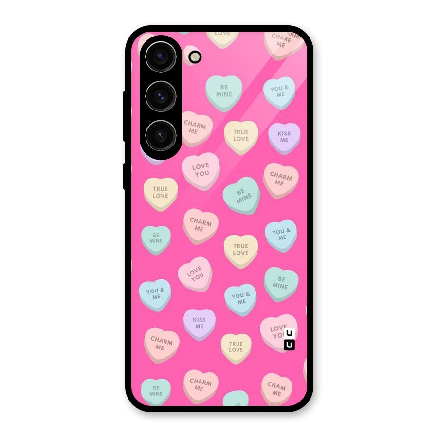 Be Mine Hearts Pattern Glass Back Case for Galaxy S23 Plus