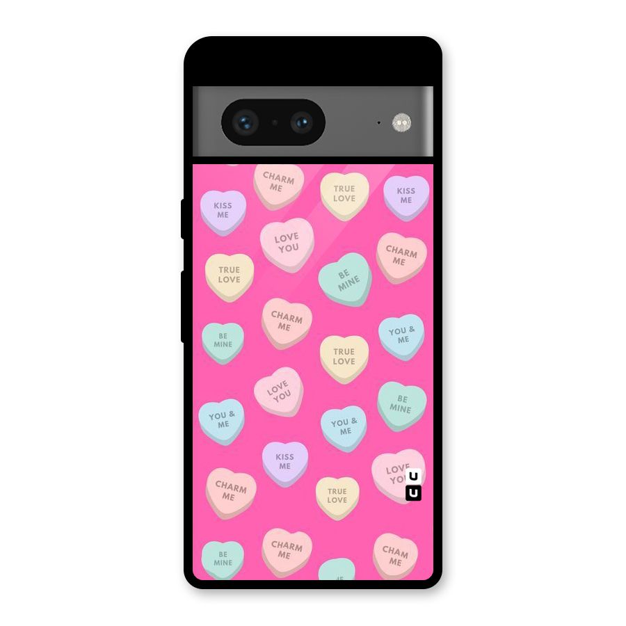 Be Mine Hearts Pattern Glass Back Case for Google Pixel 7