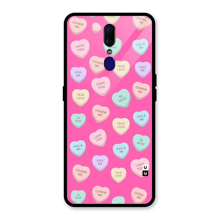 Be Mine Hearts Pattern Glass Back Case for Oppo F11
