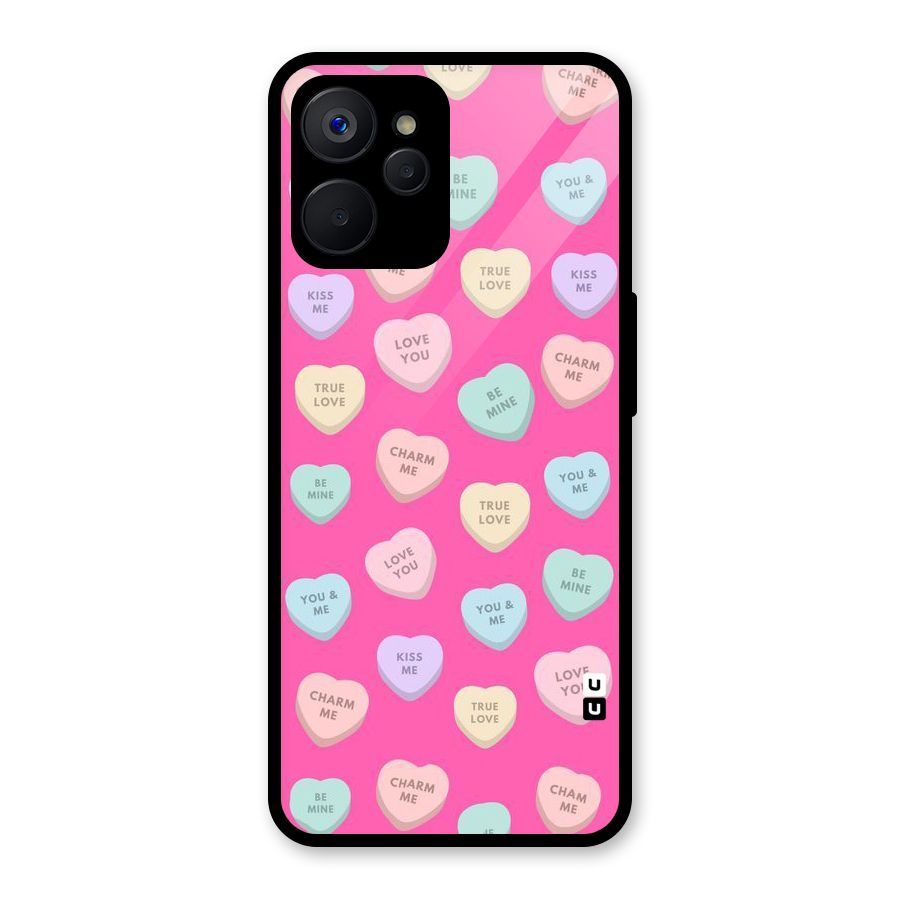 Be Mine Hearts Pattern Glass Back Case for Realme 9i 5G