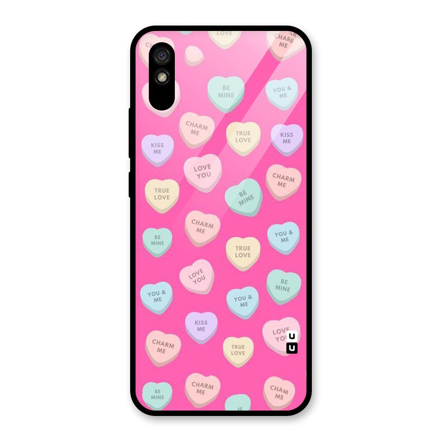 Be Mine Hearts Pattern Glass Back Case for Redmi 9A