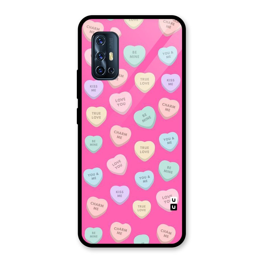 Be Mine Hearts Pattern Glass Back Case for Vivo V17