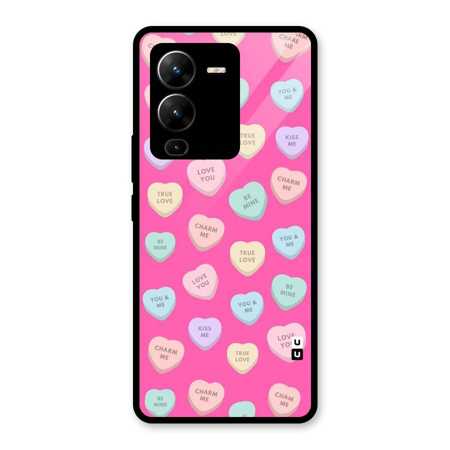 Be Mine Hearts Pattern Glass Back Case for Vivo V25 Pro