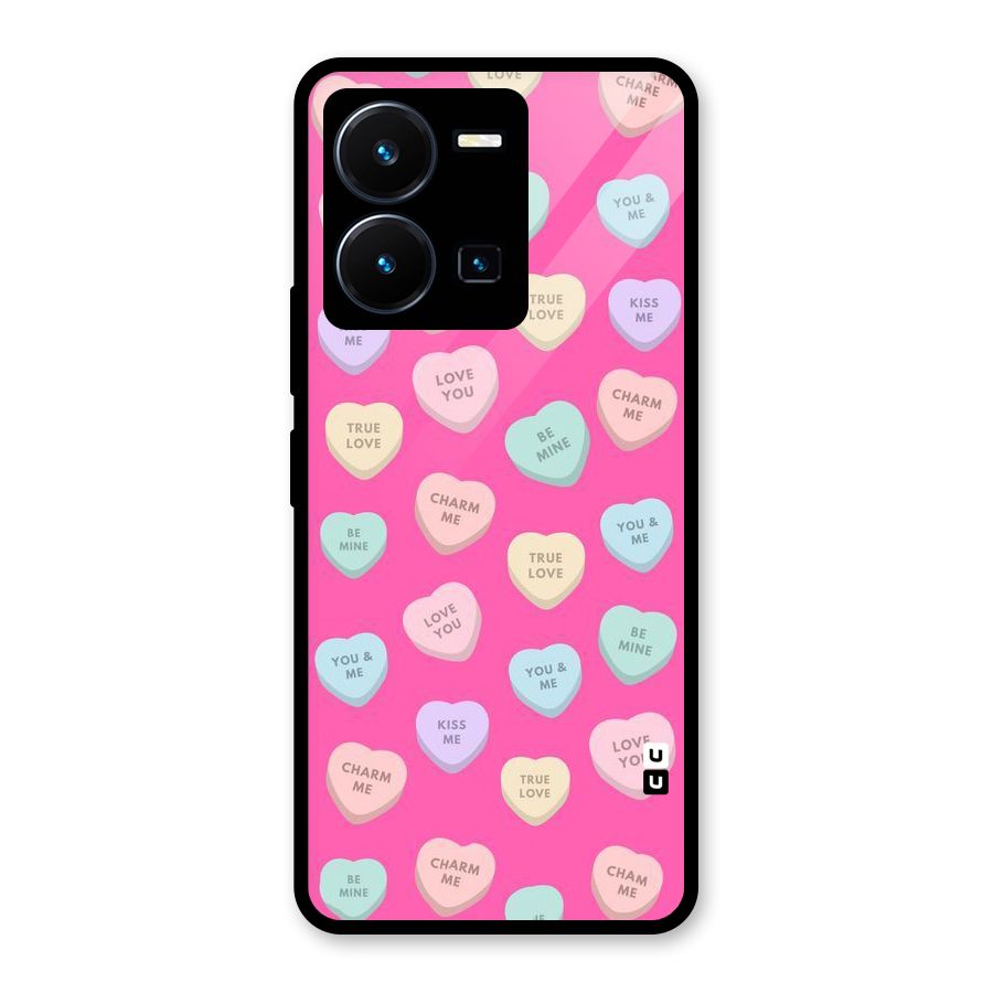 Be Mine Hearts Pattern Glass Back Case for Vivo Y35