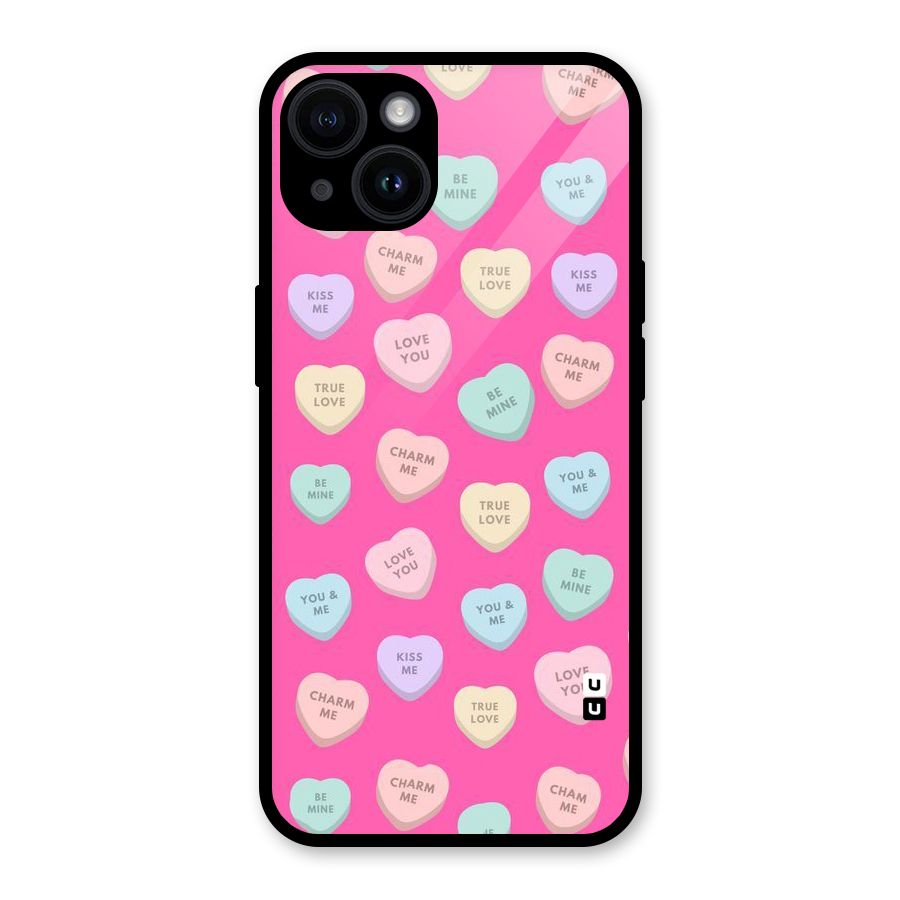 Be Mine Hearts Pattern Glass Back Case for iPhone 14