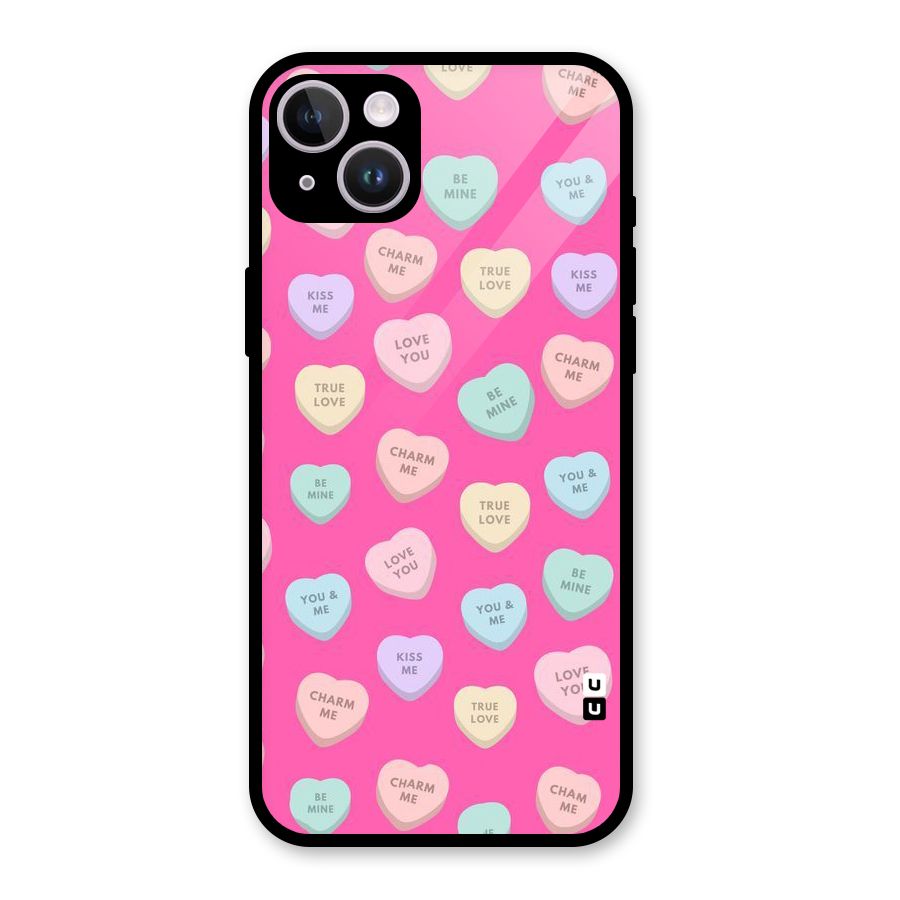 Be Mine Hearts Pattern Glass Back Case for iPhone 14 Plus
