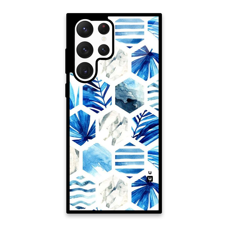 Beach Vibes Pentagon Design Glass Back Case for Galaxy S22 Ultra 5G
