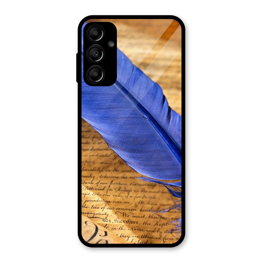 Beautiful Blue Feather Glass Back Case for Galaxy A14 5G