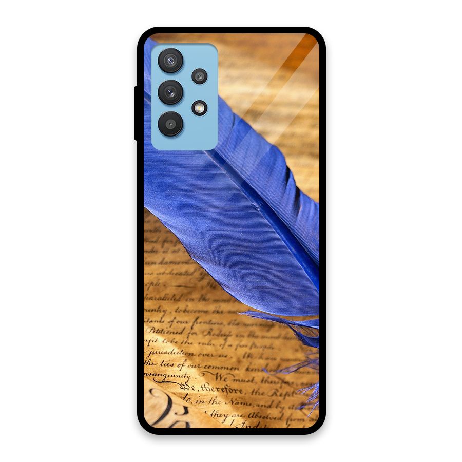 Beautiful Blue Feather Glass Back Case for Galaxy M32 5G
