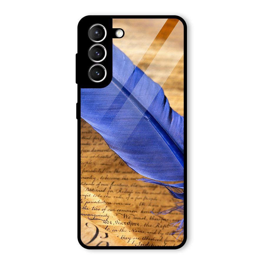 Beautiful Blue Feather Glass Back Case for Galaxy S21 5G