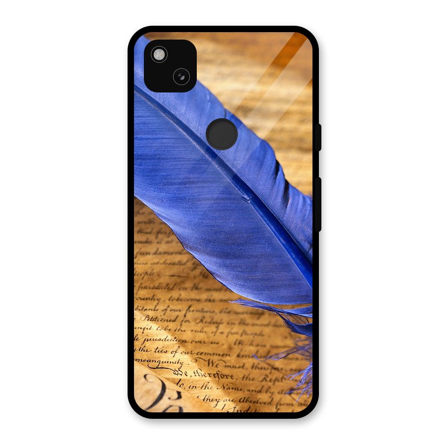 Beautiful Blue Feather Glass Back Case for Google Pixel 4a