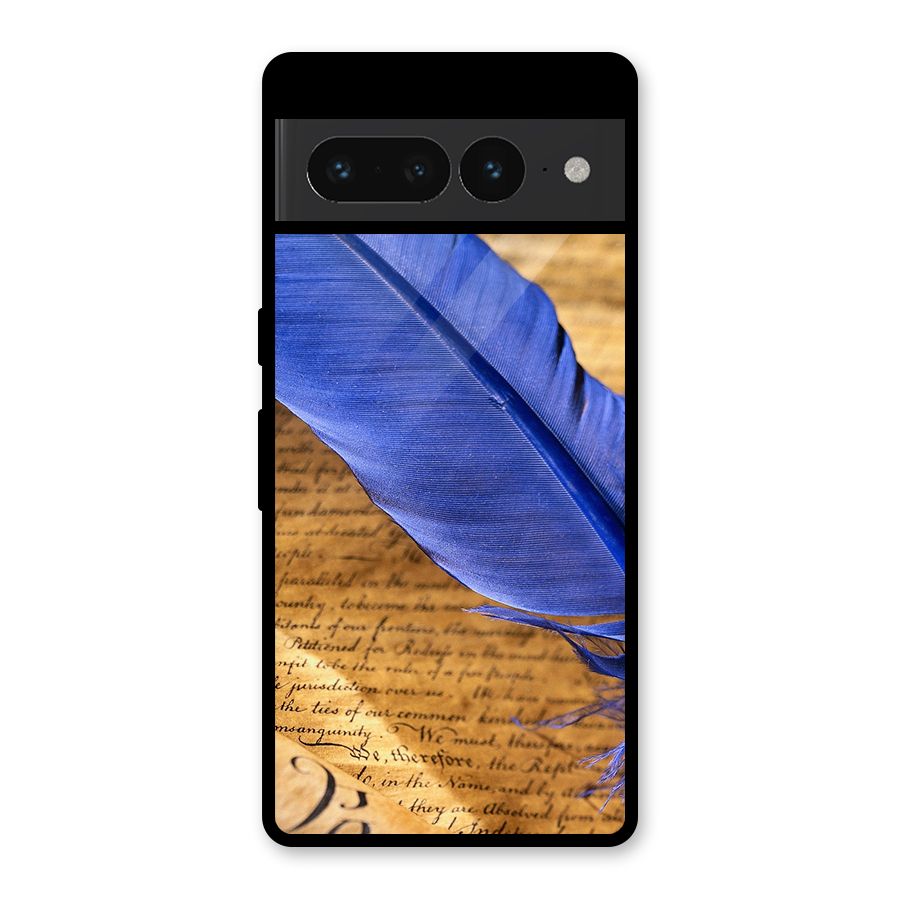 Beautiful Blue Feather Glass Back Case for Google Pixel 7 Pro