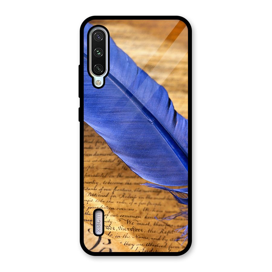 Beautiful Blue Feather Glass Back Case for Mi A3