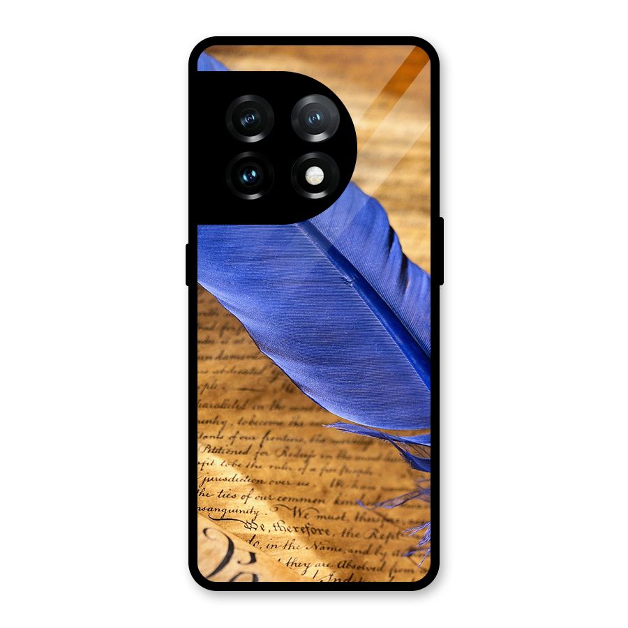 Beautiful Blue Feather Glass Back Case for OnePlus 11