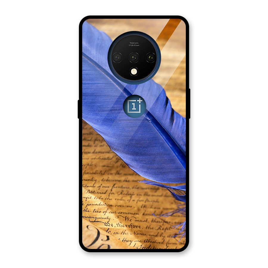 Beautiful Blue Feather Glass Back Case for OnePlus 7T
