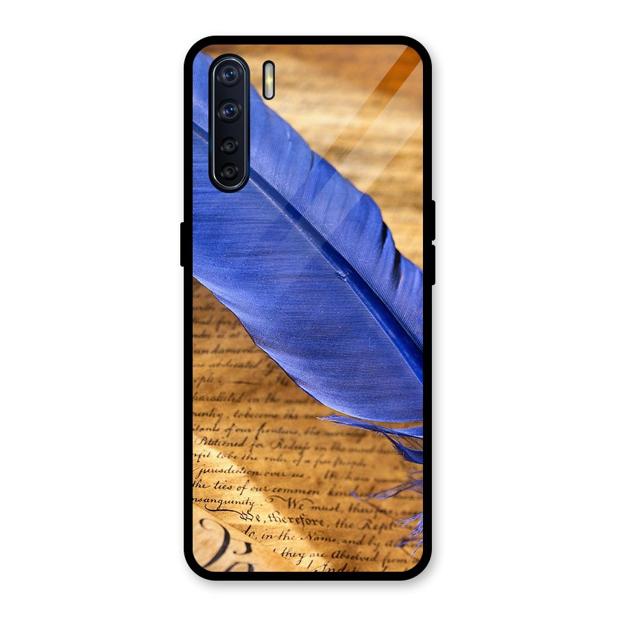 Beautiful Blue Feather Glass Back Case for Oppo F15