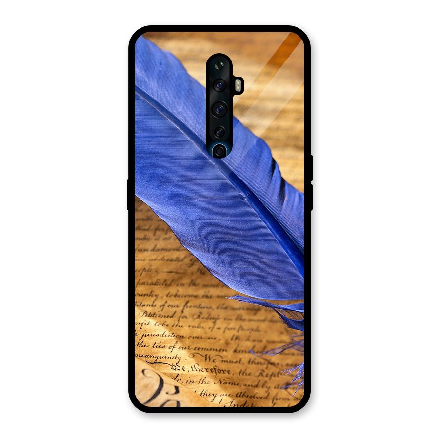 Beautiful Blue Feather Glass Back Case for Oppo Reno2 F